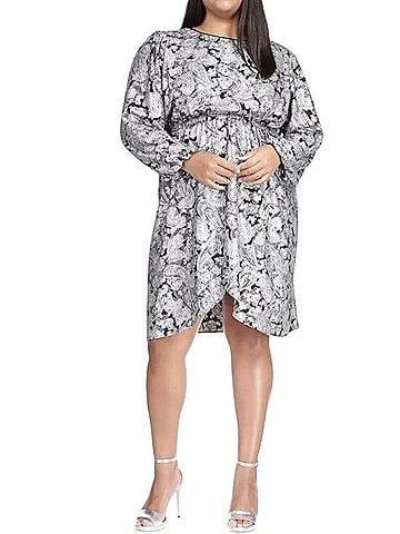 MICHAEL Michael Kors Foil Paisley Long Sleeve Elastic Waist Flounce Dress Casual Dress (view 1)