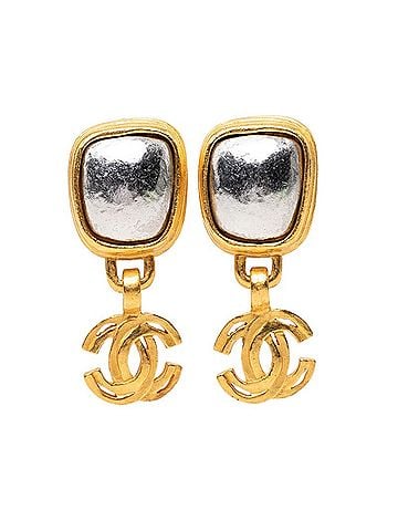 Chanel Chanel Coco Mark Vintage Square Swing Earrings, Gold and Silver Plated, Women's CHANEL (view 1)