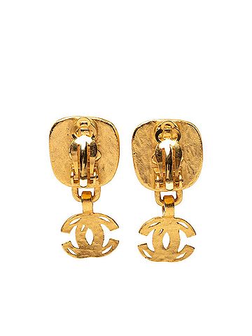 Chanel Chanel Coco Mark Vintage Square Swing Earrings, Gold and Silver Plated, Women's CHANEL (view 2)