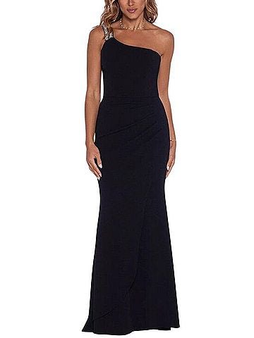 Xscape Rhinestone-Strap One-Shoulder Gown Cocktail Dress (view 1)