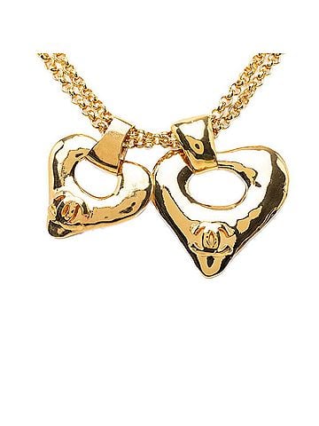 Chanel Chanel Coco Mark Double Heart Vintage Chain Pendant Necklace Gold Plated Women's CHANEL (view 1)