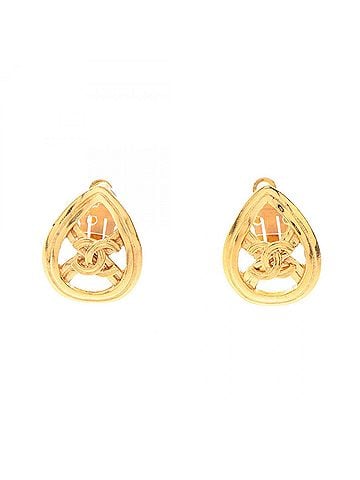 Chanel Chanel Coco Mark Teardrop Earrings, Gold Plated (GP), Women's, Tone (view 1)