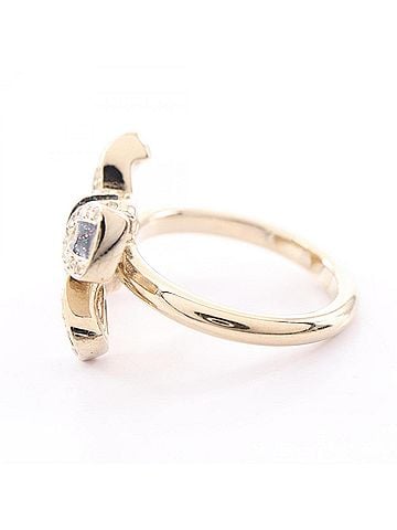 Chanel Chanel Coco Mark Ribbon Ring - Gold Plated (GP) with Rhinestones Women's Gold/Black (view 2)