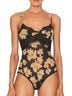 Free People Floral Black Ivory Bodysuit Size L - photo 3