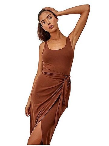Quince Tencel Jersey side tie knit midi dress Casual Dress (view 1)