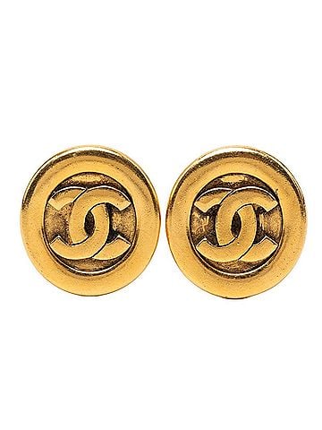 Chanel Chanel Coco Mark Vintage Round Earrings, Gold Plated, Women's CHANEL (view 1)