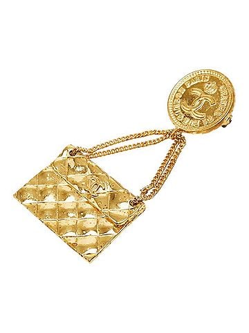 Chanel Chanel Coco Mark Matelassé Vintage Brooch, Size 25, Gold Plated, Women's CHANEL (view 1)