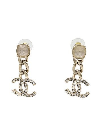 Chanel CHANEL Coco Mark Chain Swing Earrings GP Crystal Rhinestone Gold C23C (view 1)