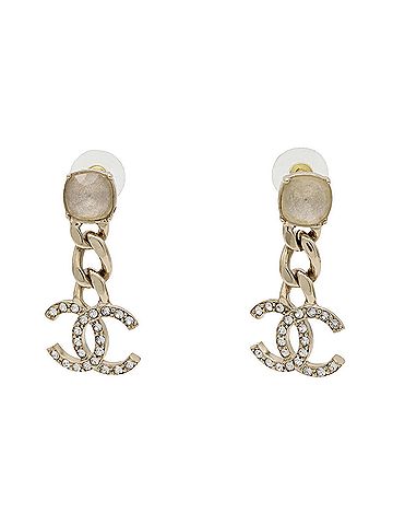 Chanel CHANEL Coco Mark Chain Swing Earrings GP Crystal Rhinestone Gold C23C (view 2)