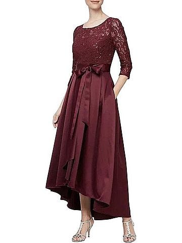 Alex Evenings Sequin Lace Party Dress with Satin Skirt and Self Belt Cocktail Dress (view 1)