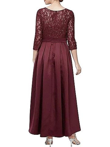 Alex Evenings Sequin Lace Party Dress with Satin Skirt and Self Belt Cocktail Dress (view 2)