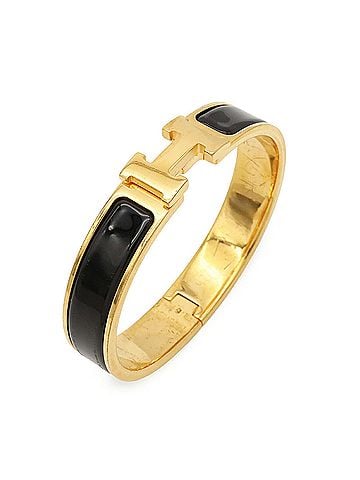 Hermès HERMES Click H PM Bracelet Bangle Enamel GP Gold Plated Black (view 2)