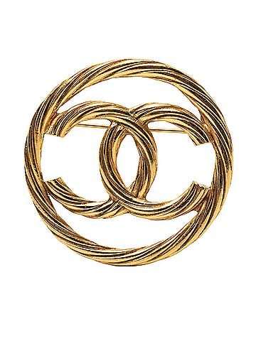Chanel CC Gold Plated Round Brooch (view 1)