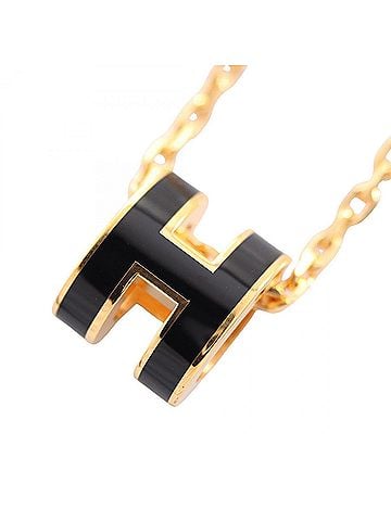 Hermès Hermes Mini Pop H Necklace, Gold Plated (GP), Women's, Gold/Black Tones (view 1)