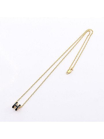 Hermès Hermes Mini Pop H Necklace, Gold Plated (GP), Women's, Gold/Black Tones (view 2)