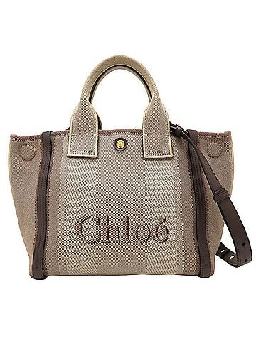 Chloé Chloé Chloe Carry Small Tote Bag CHC25SS911O6524X Canvas x Leather Coal Brown Women's 353376 (view 2)