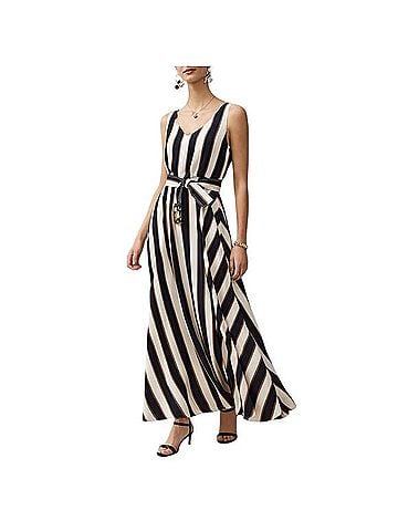 Lafayette 148 New York Striped Flowy Belted Maxi Casual Dress (view 1)