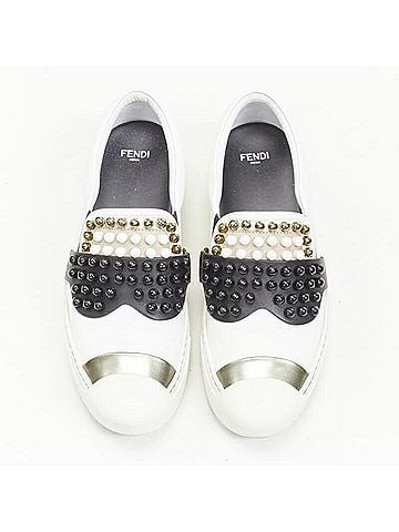 Fendi Fendi Studded White Leather Skate Sneakers (view 1)