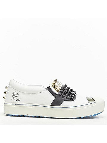 Fendi Fendi Studded White Leather Skate Sneakers (view 2)