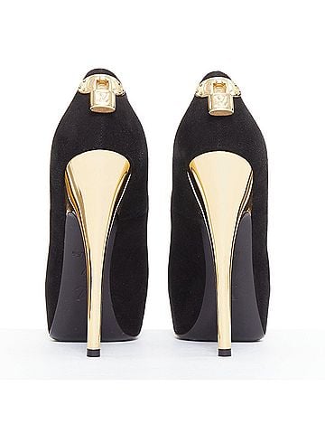 Louis Vuitton Louis Vuitton Suede Gold Lock Pumps (view 1)