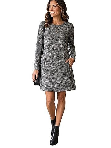 Gap Grey Marled Long Sleeve Shift Dress Casual Dress (view 1)