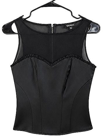 Bebe Y2K Black Mesh Corset Top Satin Bustier Sheer Coquette Top Tank Top (view 2)