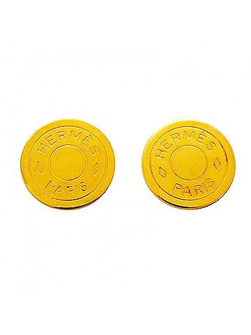 Hermès Hermes Earrings, Sellier, GP Plated, Gold, Women's (view 1)