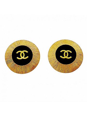 Chanel Chanel Earrings, Coco Mark Circle, GP Plated, Gold, Black, Women's (view 1)