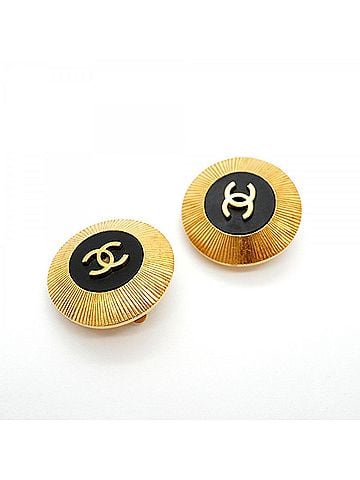 Chanel Chanel Earrings, Coco Mark Circle, GP Plated, Gold, Black, Women's (view 2)