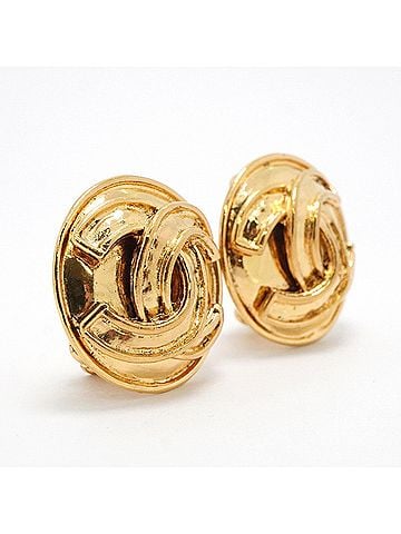 Chanel Chanel Earrings, Coco Mark Circle, GP Plated Gold, Women's (view 2)