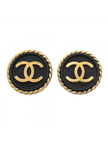 Chanel Chanel Earrings, Coco Mark Circle, GP Plated, Gold, Black, Women's (view 1)