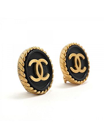 Chanel Chanel Earrings, Coco Mark Circle, GP Plated, Gold, Black, Women's (view 2)