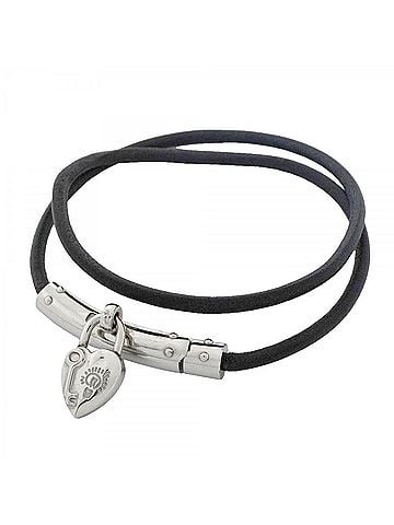 Hermès Hermes Bracelet Choker Viviride Fantasy Heart Metal Leather Silver Black Women's (view 1)