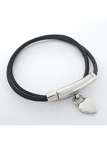 Hermès Hermes Bracelet Choker Viviride Fantasy Heart Metal Leather Silver Black Women's (view 2)