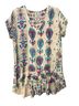 Johnny Was 100% Silk Aztec Or Tribal Print Multi Color Short Sleeve Blouse Size XS - photo 1