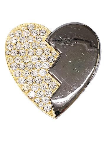 Yves Saint Laurent Yves Saint Laurent Rhinestone Heart Brooch, Gold Gunmetal, Women's (view 1)
