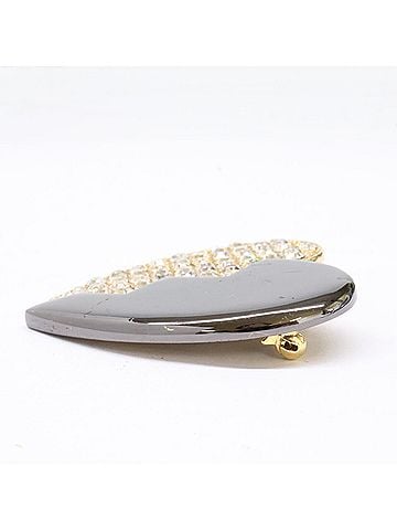 Yves Saint Laurent Yves Saint Laurent Rhinestone Heart Brooch, Gold Gunmetal, Women's (view 2)