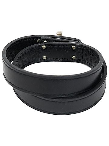 Hermès HERMES Kelly Double Tour Leather Bracelet, Black/Silver, 00s (F stamp), Women's (view 2)