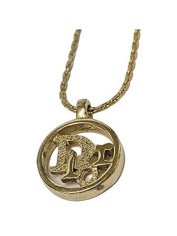 Christian Dior Christian Dior DIOR Vintage Logo Design Round Top Necklace, Gold, Women's (view 1)