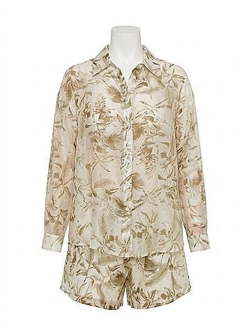 Lucy Paris Cera Button Down Shirt in Ivory/Olive (view 1)