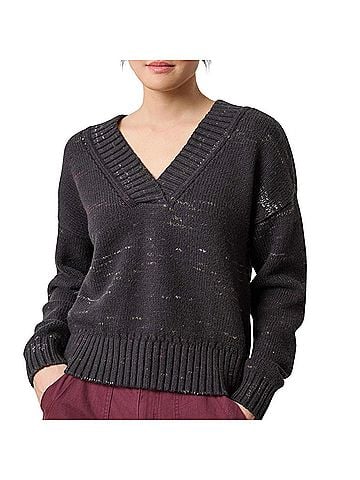 Lilla P Oversized V-Neck Sweater in Black Combo (view 2)