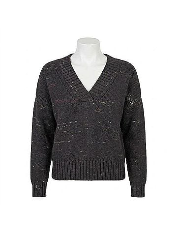 Lilla P Oversized V-Neck Sweater in Black Combo (view 1)
