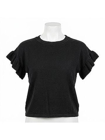 Lilla P Women's Ruffle Sleeve Crew Neck Sweater in Black (view 1)