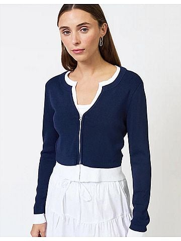 Central Park West Brooklyn Double Layer Cardigan in Navy (view 2)