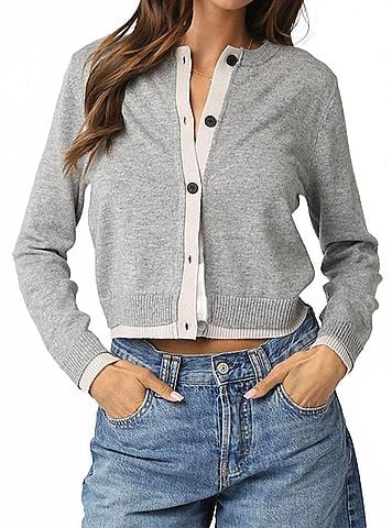 Olivaceous Colorblock Cardigan in Gray/Ecru (view 2)