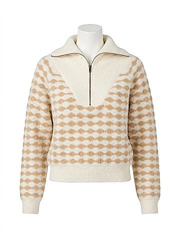 Lilla P Mixed Stitch Half Zip Top in Ivory/Birch Stripe. (view 1)