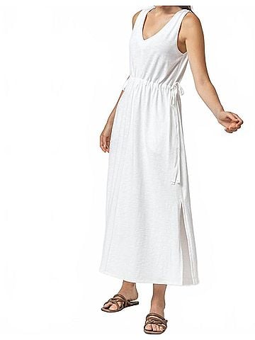 Lilla P Drawcord Waist Maxi Dress in White (view 2)