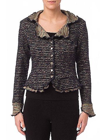 Joseph Ribkoff Ruffle Lapel Snap Jacket in Navy Multi (view 2)