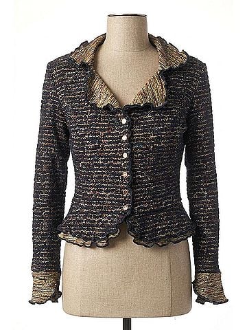 Joseph Ribkoff Ruffle Lapel Snap Jacket in Navy Multi (view 1)