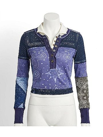 Free People Indie Printed Cuff Top in Indigo Combo (view 1)